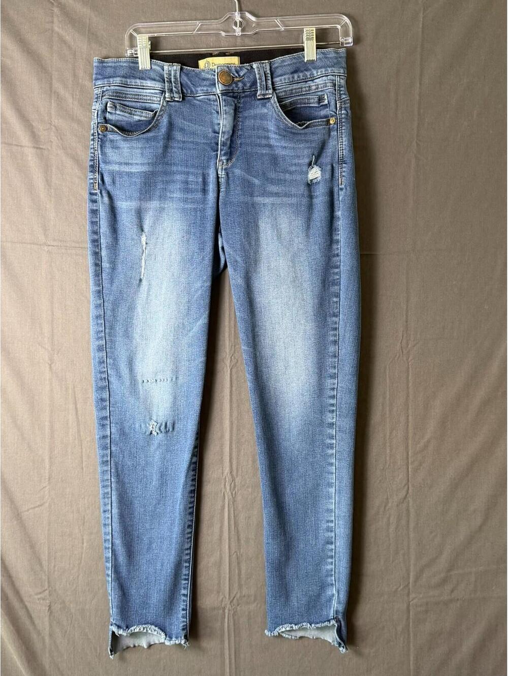 Democracy Ab Technology Jeans Womens Size 6 Blue Denim Distressed Raw Hem Crop